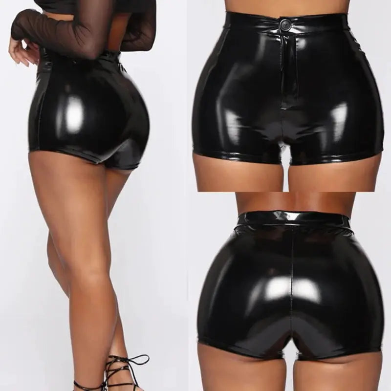 LuxeNight High Waist PU Leather Shorts For Women With Button Fly Black Slim Fit For Nightlife And Summer Style