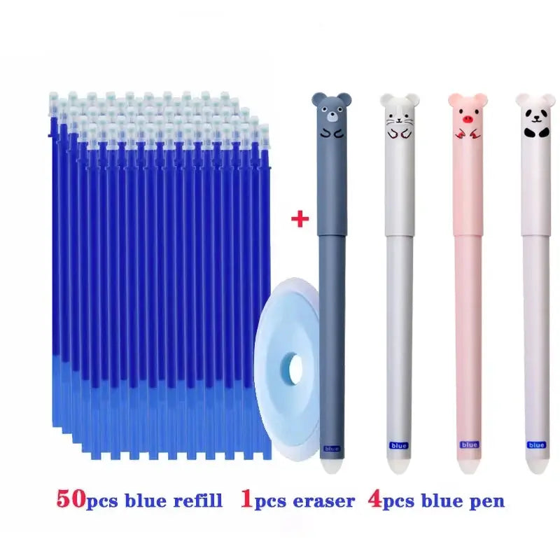 55pcs erasable gel pen set with 50 blue refills, 1 eraser, and 4 blue pens by Simples Market