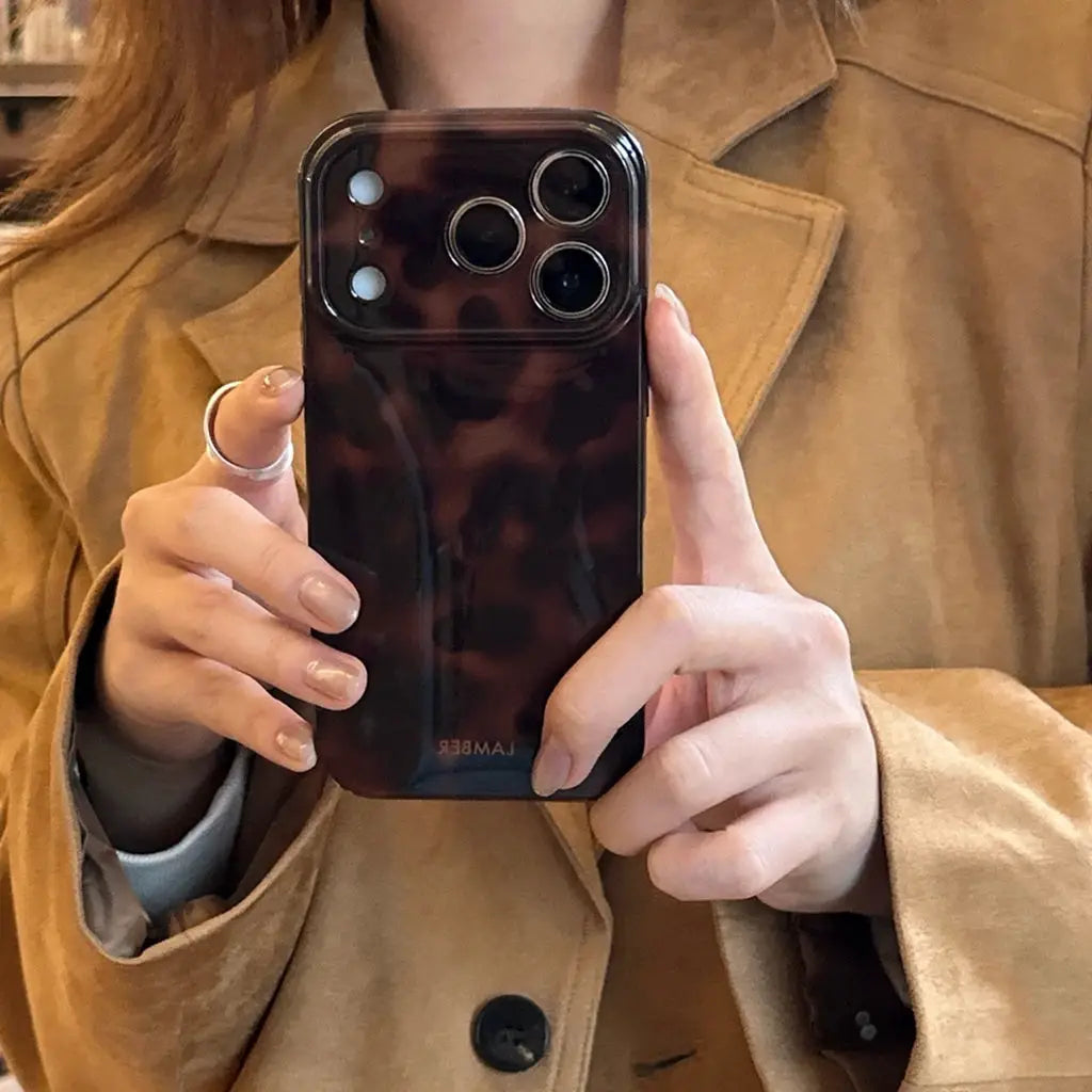 Retro Amber Color Lamber Pattern Glossy Phone Case For IPhone 12 Pro Max To IPhone 17 Pro Max Plus Air