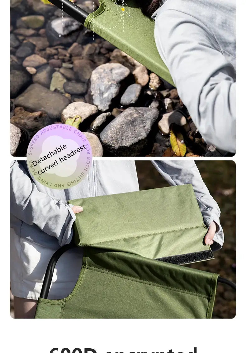 BISINNA camping folding chair, green with adjustable armrests and detachable pillow