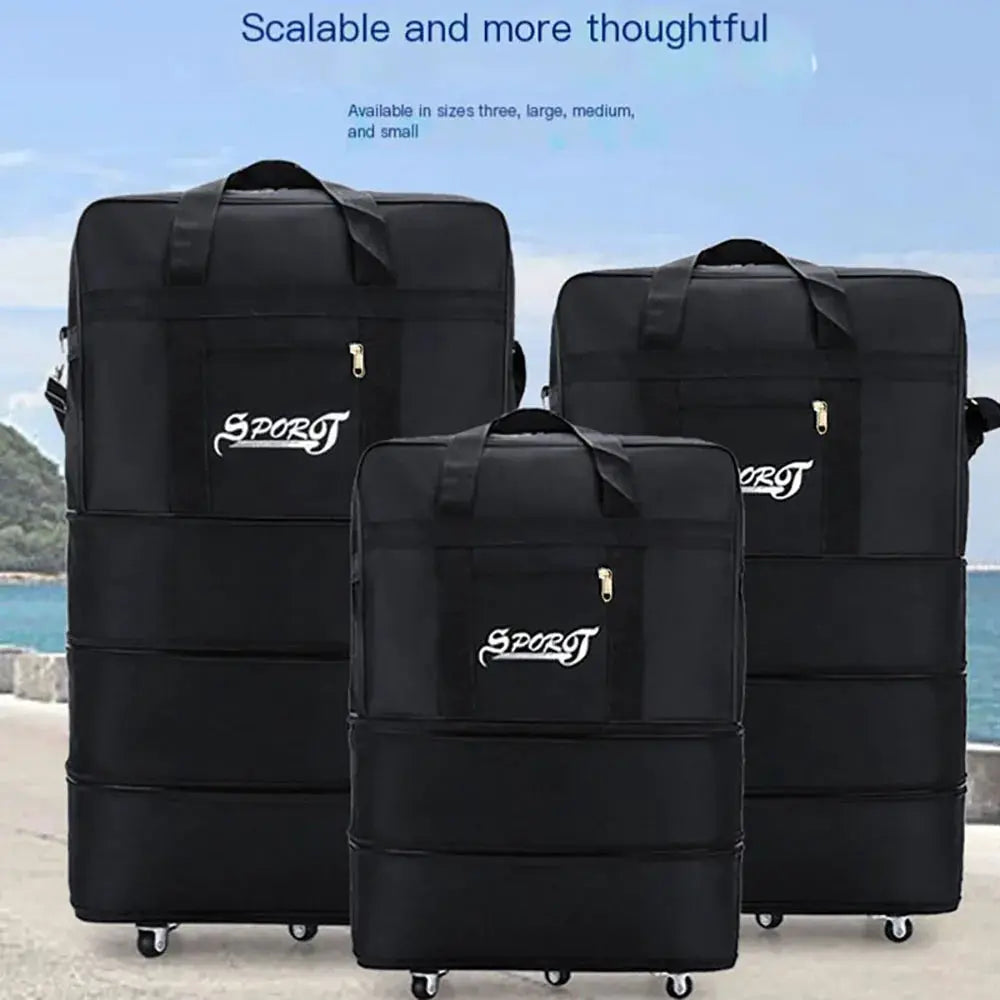 Luggage set: three black expandable wheeled suitcases with SPORT logo
