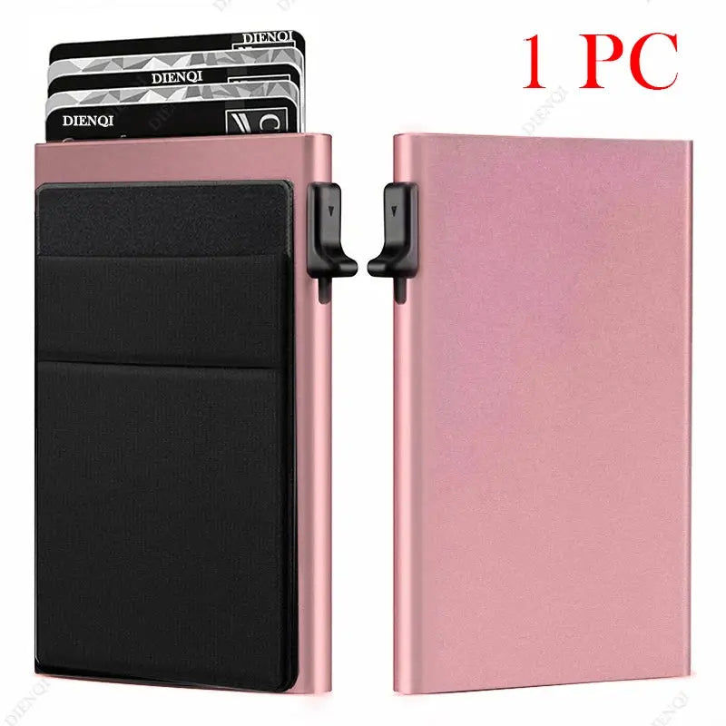 Simples Market RFID credit card holder for men, rose-gold slim metal wallet with black card slots, 1 pc