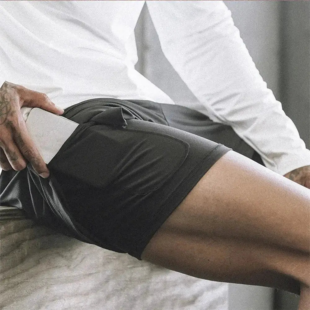 Y2K performance shorts for men, black 2-in-1 mesh compression sport shorts