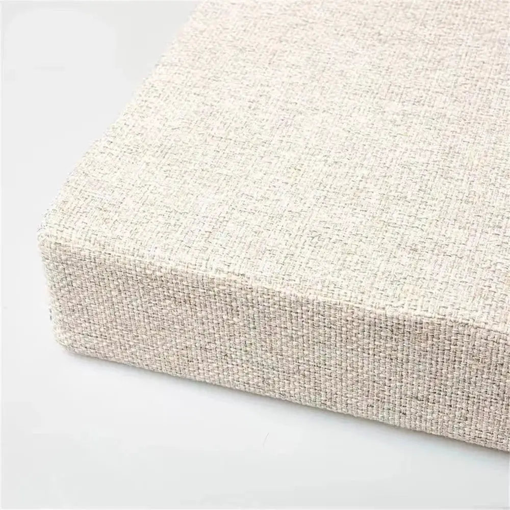 Square chair bench seat cushion in beige woven fabric with machine-washable cover