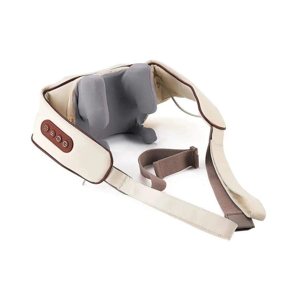Foreverlily 26W wireless neck and shoulder massager shawl in beige with brown trim and control panel