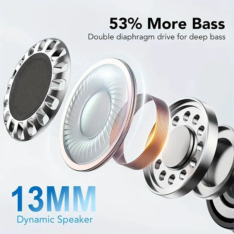 Wireless earphones with 13MM dynamic speaker and LED display