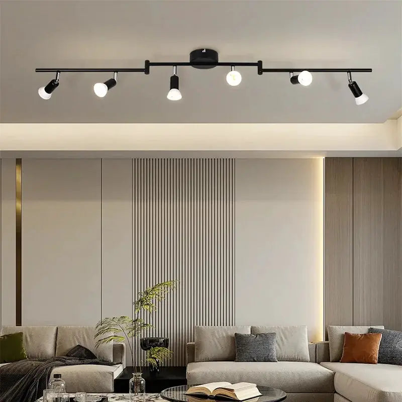 GU10 Modern LED Ceiling Lamp track lighting with five adjustable spotlight heads in black for living room