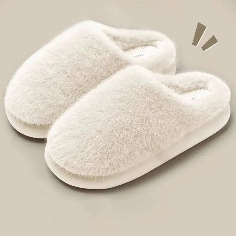 CozyNest Faux Fur Warm Cotton Slippers Women Platform Closed Toe Non Slip EVA Outsole Indoor Winter Comfort