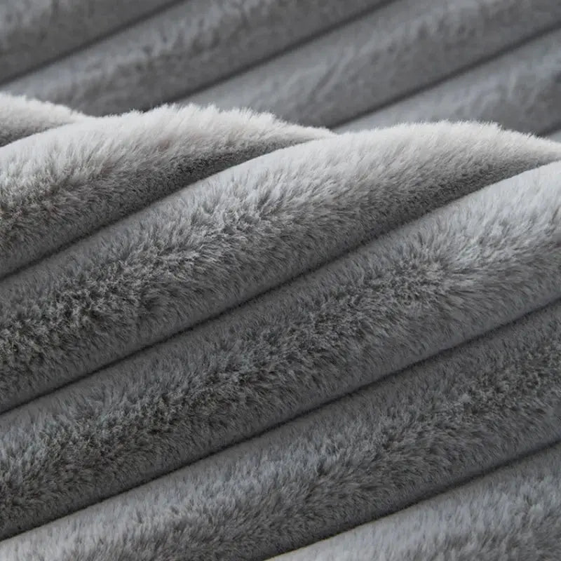 Thick plush faux rabbit fur sofa slipcover in gray, Simples Market non-slip couch cover