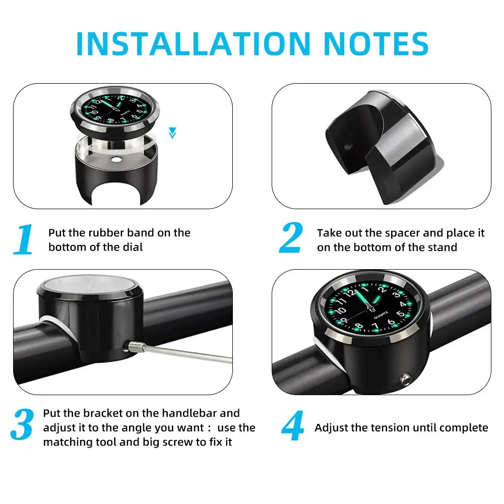 TrailForge Aluminum Quartz Handlebar Mount Watch Luminous Waterproof Time Display For Motorcycles Scooters Bicycles