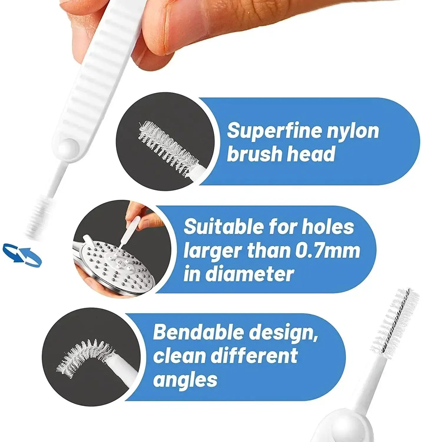 Mobile phone cleaning kit with white handle and superfine nylon brush head for speaker/charging port, bendable design
