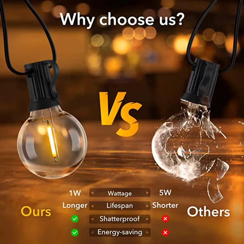 Dual Voltage 110V 220V Outdoor LED G40 Festoon Fairy String Lights For Patio Garden Wedding Street Party Decoration