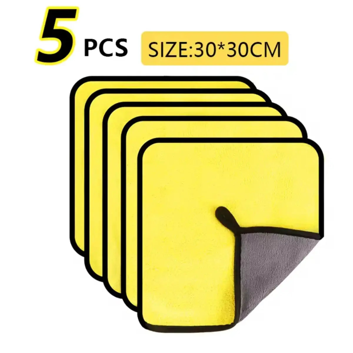 Car wash towels, yellow microfiber, 5-piece set, Simples Market, 30x30 cm