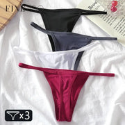 FINETOO 3-piece low-rise thong set for women in black, gray and white; G-string panties