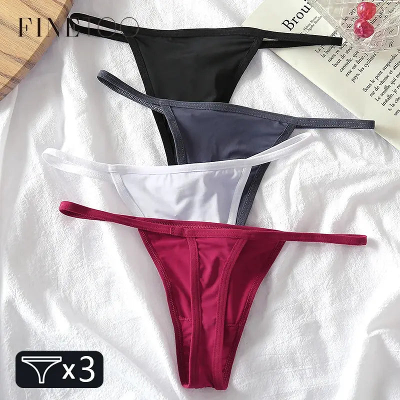FINETOO 3-piece low-rise thong set for women in black, gray and white; G-string panties