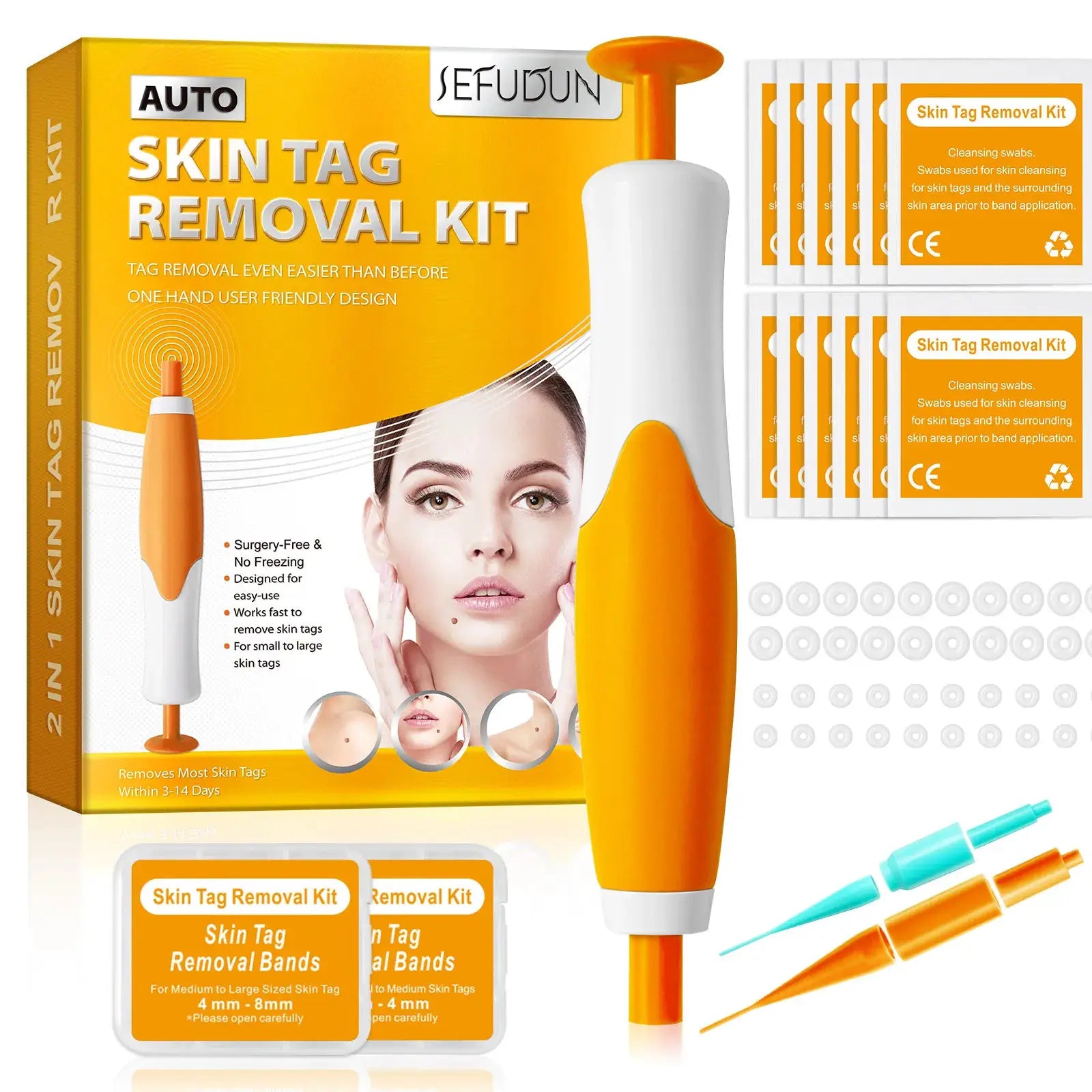 2 In 1 Auto Skin Tag Removal Tool Kit Painless Mole Wart Removal Pen With Cleansing Swabs Facial Skin Care Tool