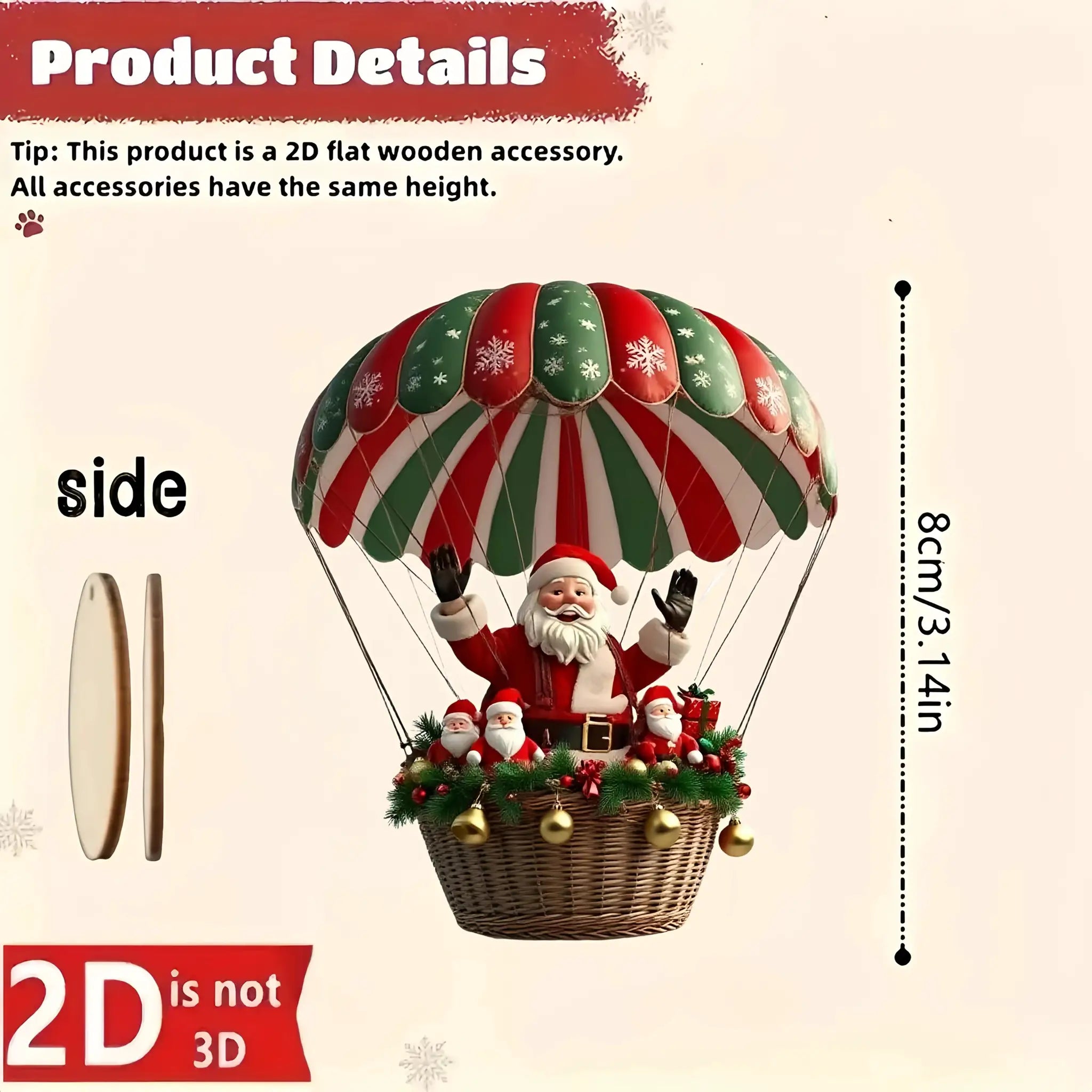 10 Piece Christmas Wooden Pendants Set 2D Flat Hot Air Balloon Santa Claus For Christmas Tree Decoration And Gift