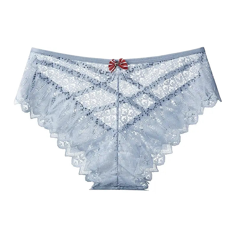 LaceLuxe Women Breathable Lace Panties Briefs Comfortable Nylon Spandex Blend With Hollow Bowknot Design
