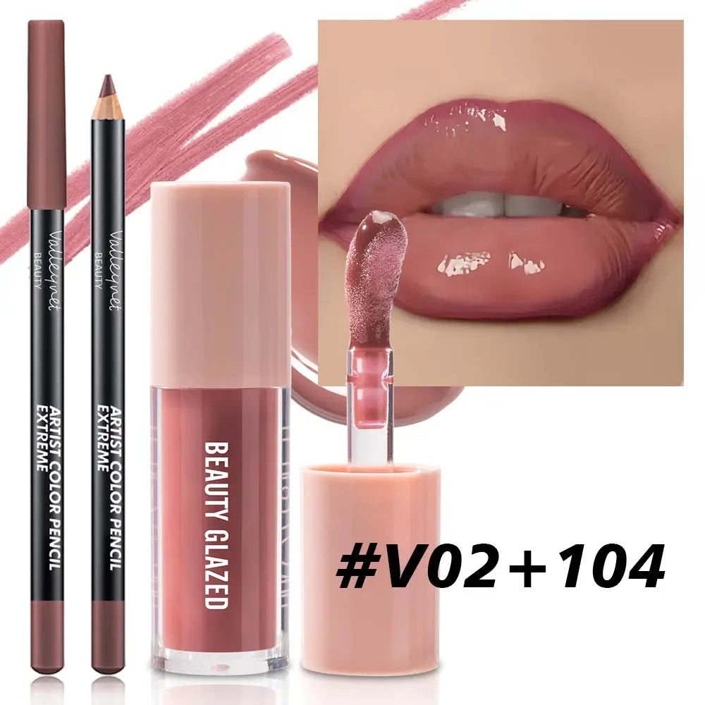 Two Piece Velvet Texture Lip Makeup Set With Matte Finish Red And Brown Shades For Moisturizing Natural Lip Look