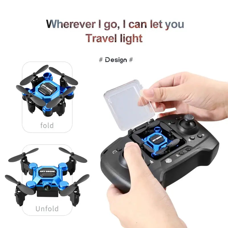 K04 mini folding blue drone with remote controller and front camera for aerial photography