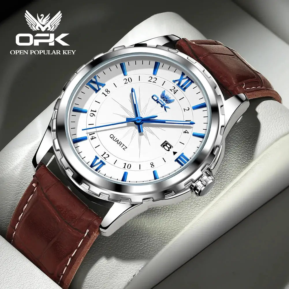 OPK Brand Steel Belt Dual Calendar Mens Quartz Watch 6003 Dual Calendar Display Stainless Steel Case