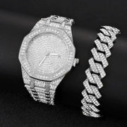 HypeLux Iced Out Mens Gold Watch With 18K Gold Nano Vacuum Plated Finish And Quartz Movement