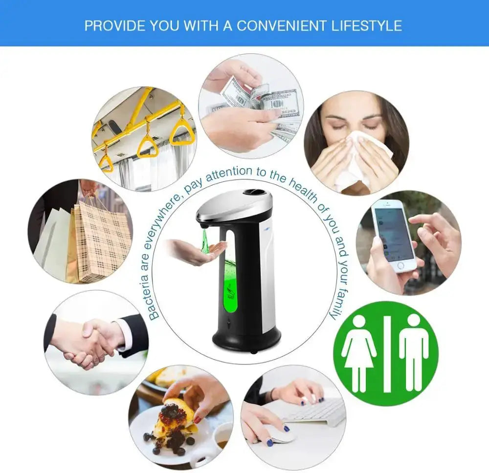 Simples Market 400ml automatic touchless soap dispenser, ABS plastic, black with white lid