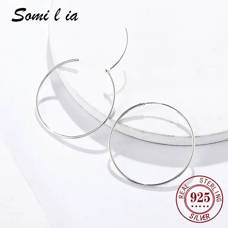 Somilia 925 Sterling Silver Big Hoop Earrings For Women Platinum Finish 10mm To 90mm Fine Jewelry