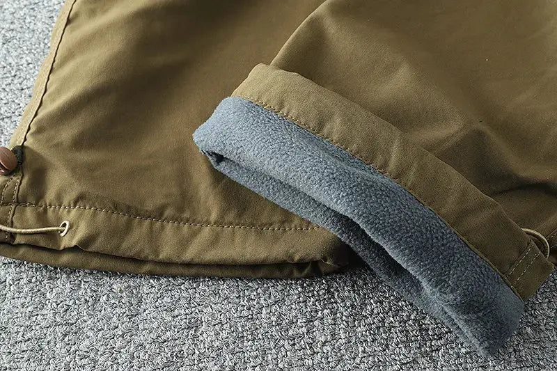 Waterproof windproof fleece-lined outdoor pants, olive color