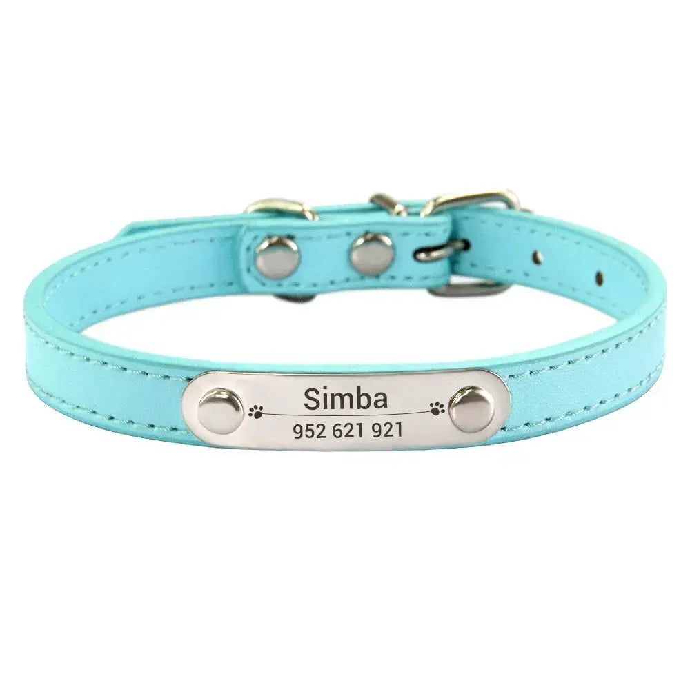 Personalized Dog Collar With Engraved Name ID Anti Lost PU Leather Pink For Small Medium Large Dogs And Cats