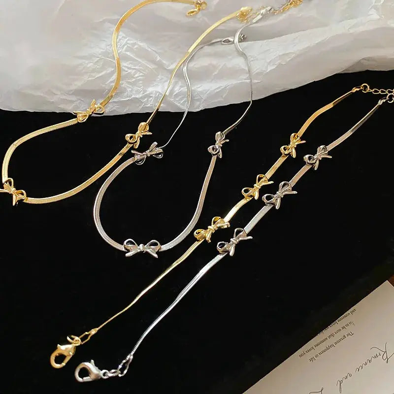 Bowknot Blade Choker Necklaces For Women Simple Temperament Collarbone Chain Fashion Jewelry