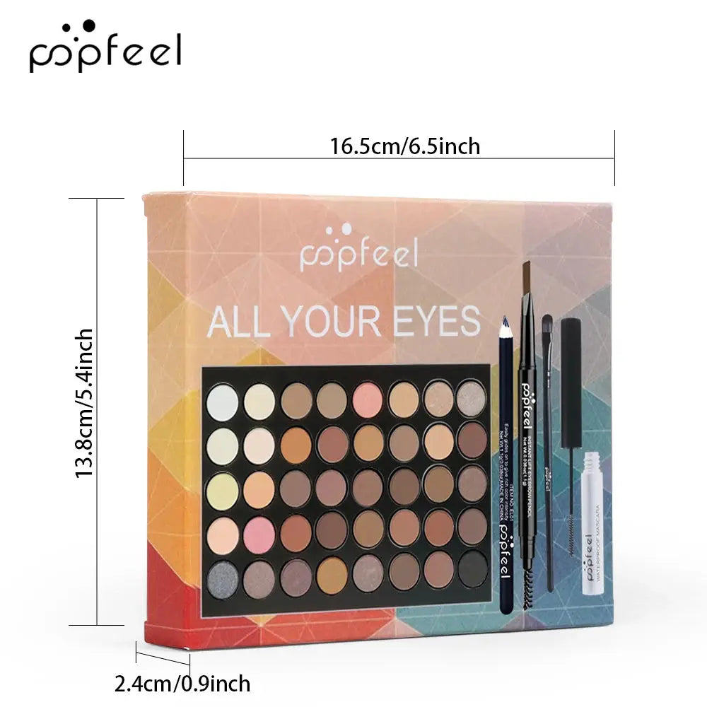 PopFeel Eye Makeup Set All In One Palette With Eyeliner Mascara Brow Pencil And Tools For A Complete Eye Look