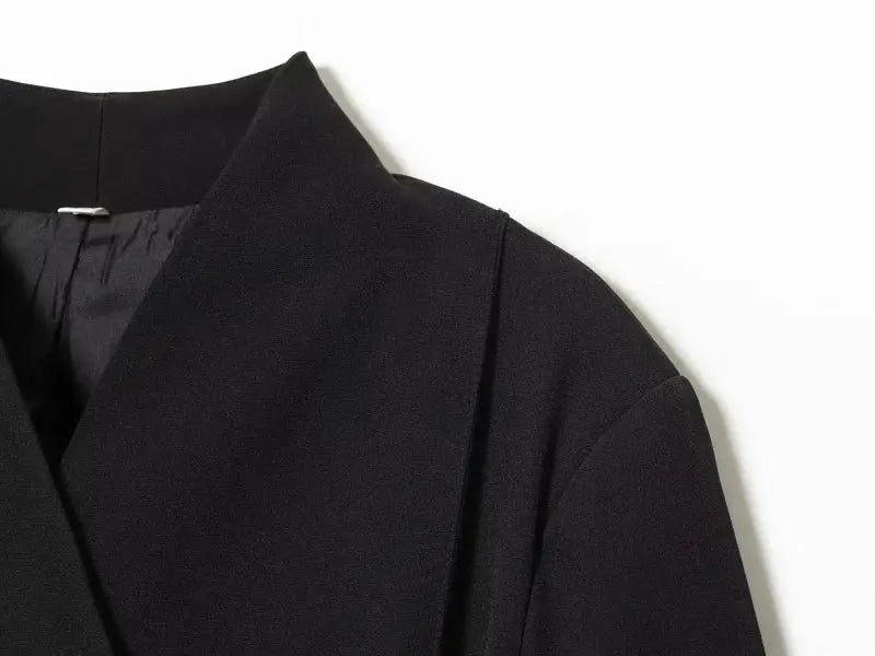 ETJ 2025 women's slim black suit jacket with high collar and three-dimensional cut