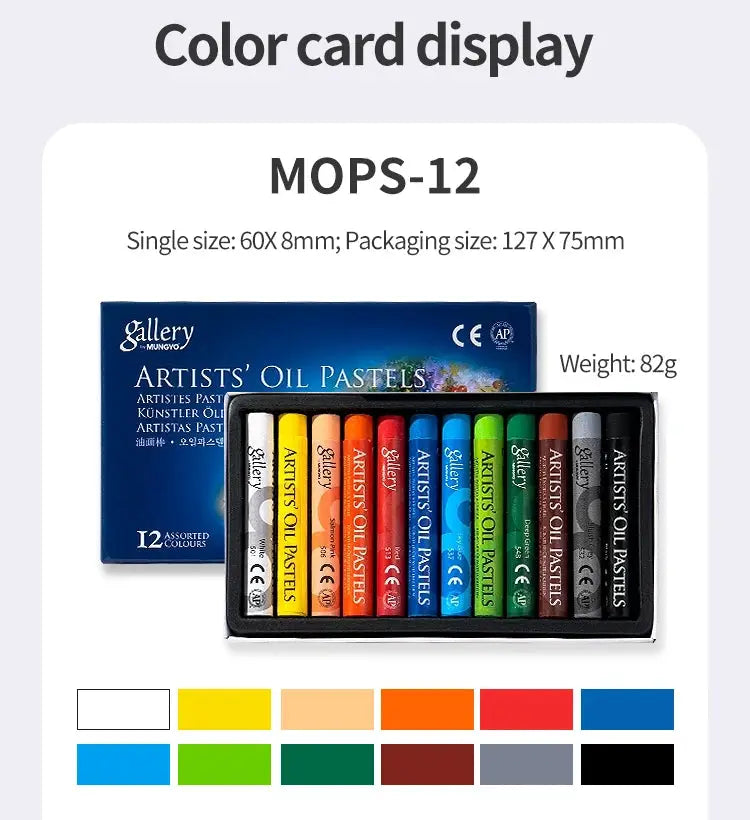 MUNGYO Artist Oil Pastels set, 12-color assortment, non-toxic art supply, Simples Market