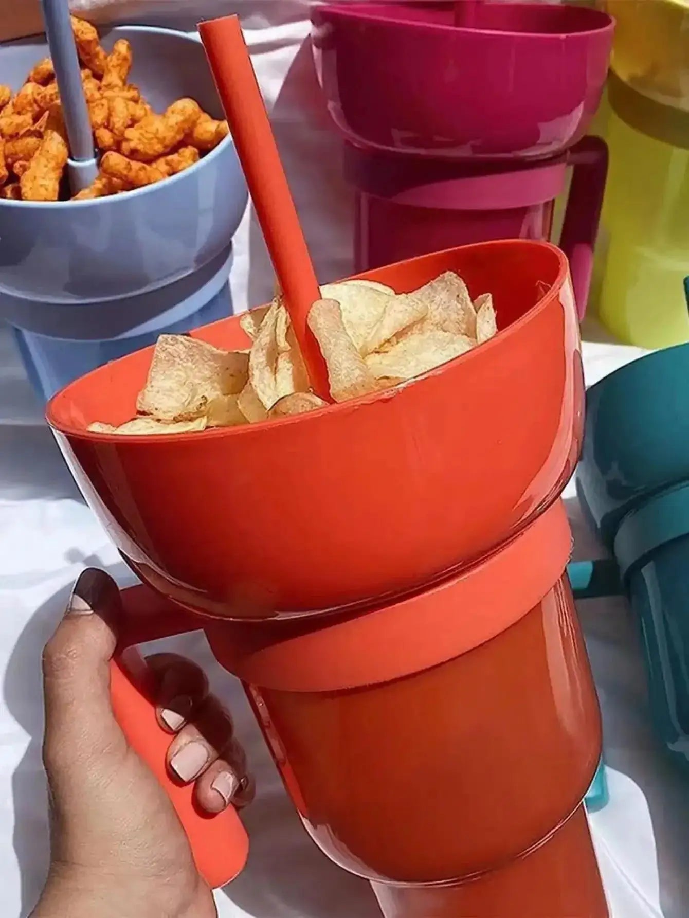 2 In 1 Popcorn Snack Cup With Integrated Beverage Cup And Handle Portable Novel Design For Movies And Parties