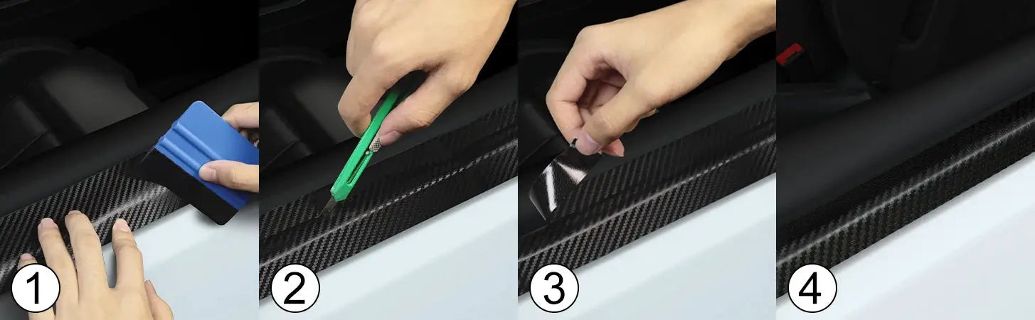 Simples Market carbon fiber automotive adhesive tape roll; matte black self-adhesive car vinyl wrap in progress