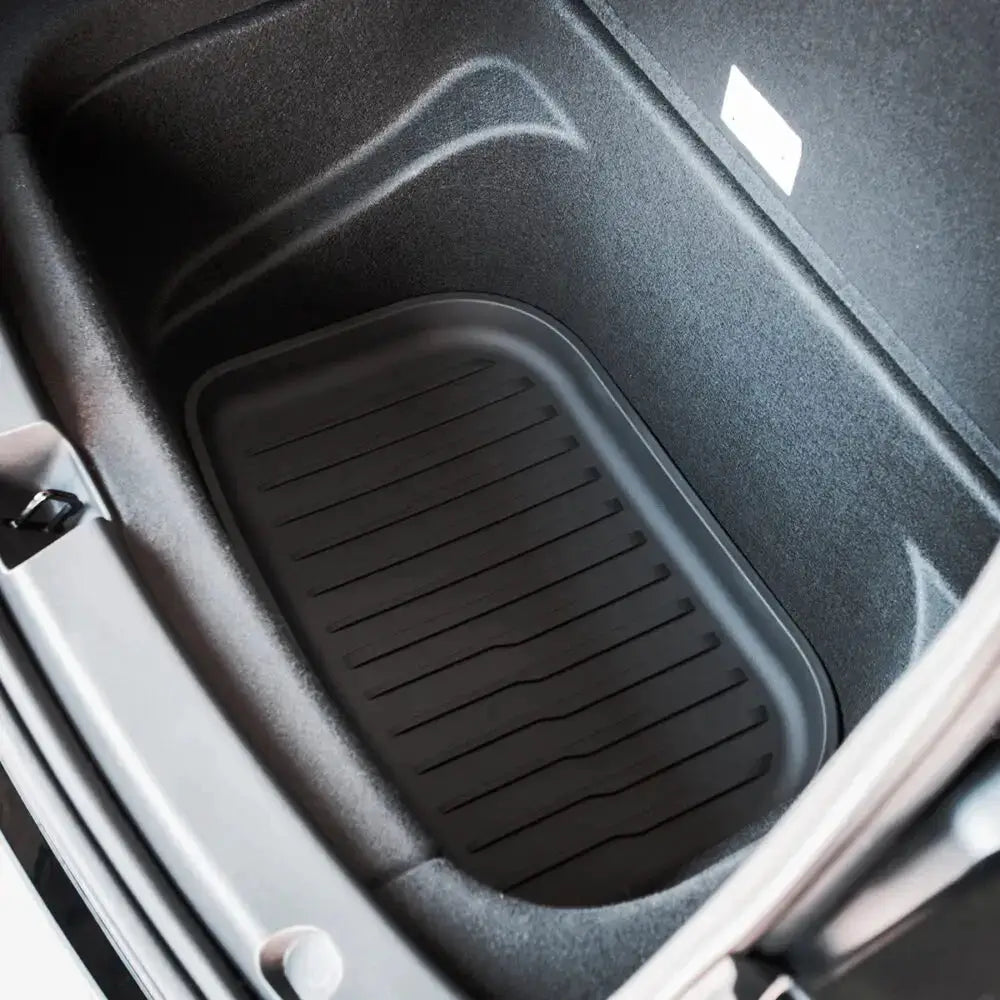 Tesla Model Y trunk mat Juniper 2025, black TPE ribbed cargo liner for trunk storage