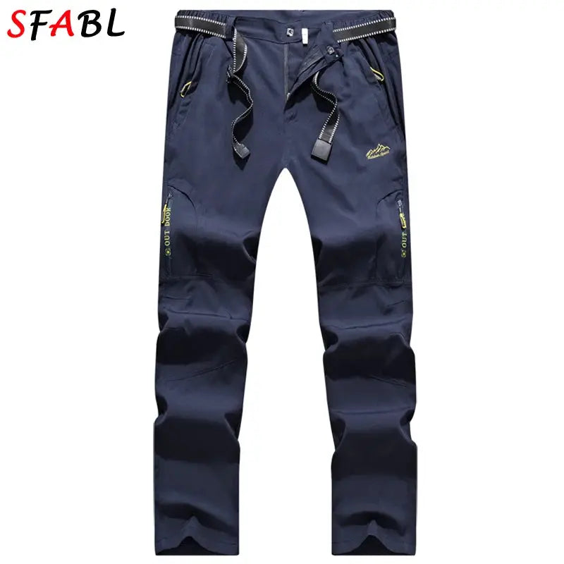 SFABL men's navy quick-dry hiking pants with zip pockets and stretch waterproof fabric