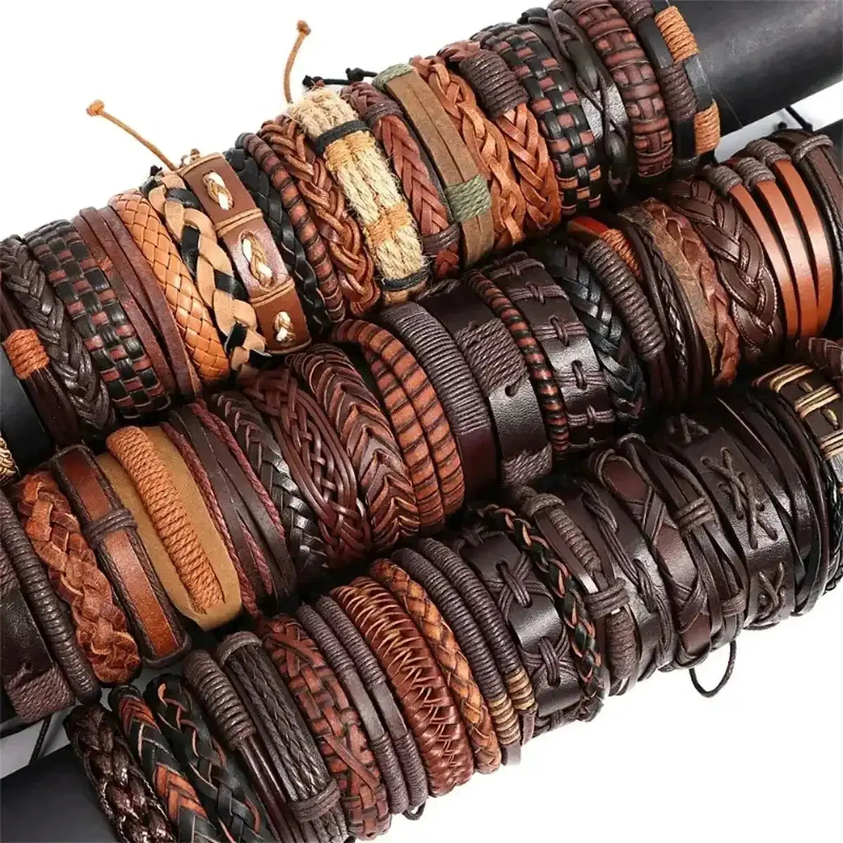 5Pcs Assorted Style Mens And Womens Leather Webbing Rope Bracelets Set For Everyday Wear And Festive Gift