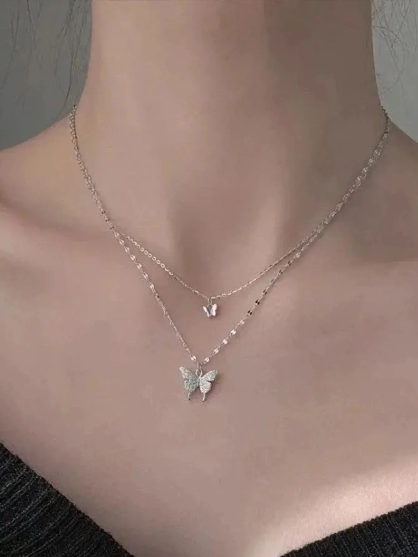 Double Layer Butterfly Necklace For Women Sparkling Collar Chain Exquisite Jewelry For Banquets Parties Holiday Gift