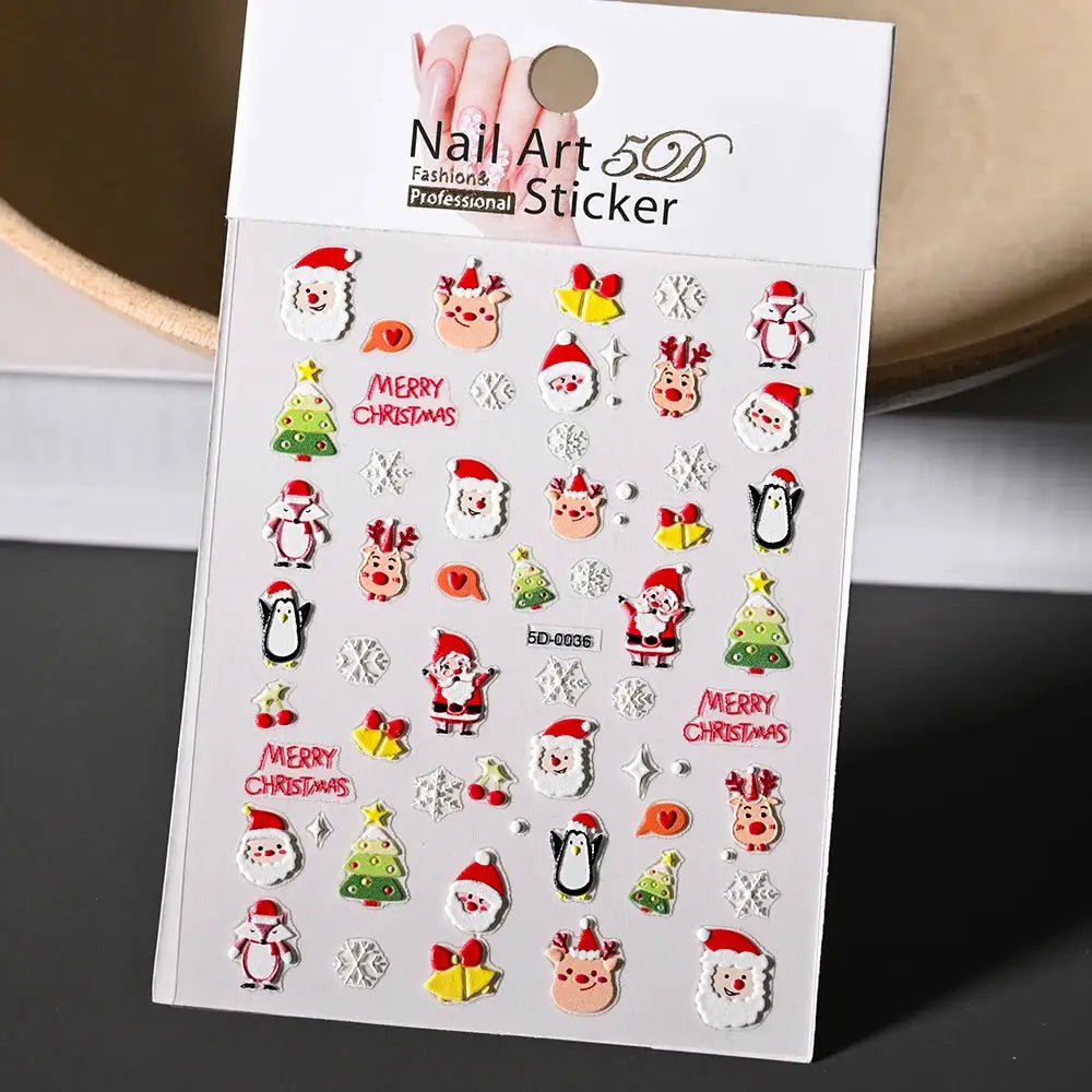 Winter Christmas nail sticker sheet multicolor self-adhesive by Simples Market featuring Santa, snowman and snowflakes