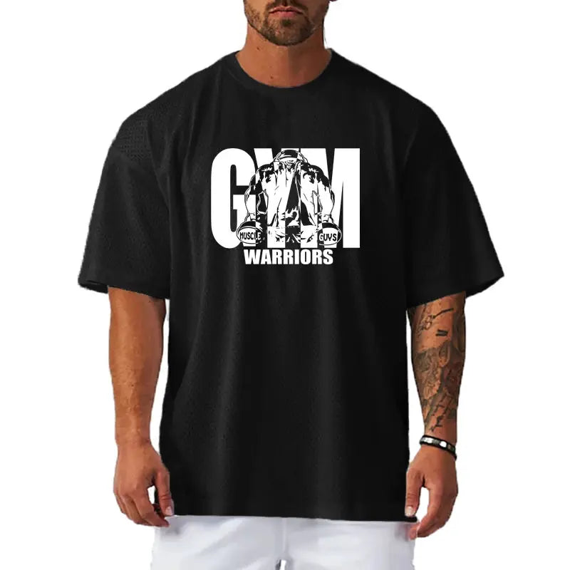 Oversized Loose Mens Casual Sport T Shirt Quick Dry Breathable Mesh For Gym Bodybuilding Fitness Short Sleeve