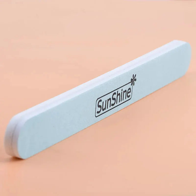 SunShine nail buffer block in light blue with logo