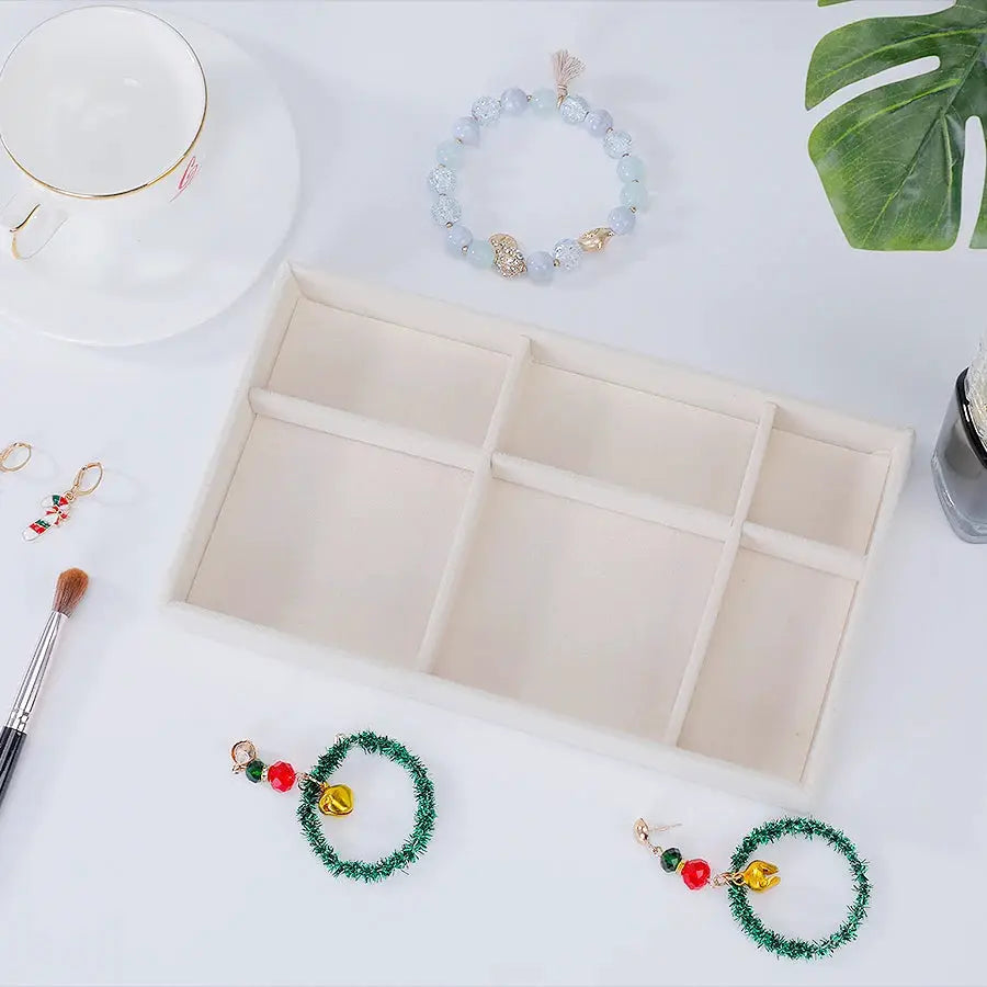 1 Piece Flocking Jewelry Box And Tray Beige Necklace Jewelry Organizer Gift Box 21.3 x 12.5 x 2.5 cm
