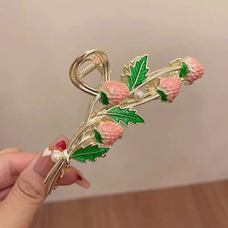 Glamora Metal Hair Claw With Gold Flower Design For Secure Ponytails And Elegant Updos