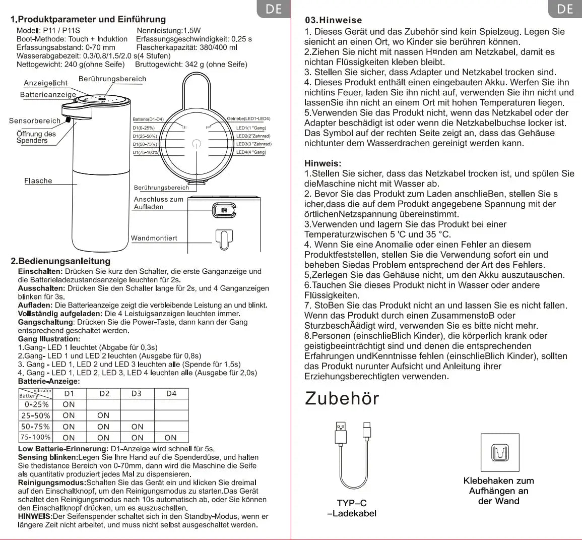 Simples Market automatic touchless liquid soap dispenser diagram and manual with infrared sensor.
