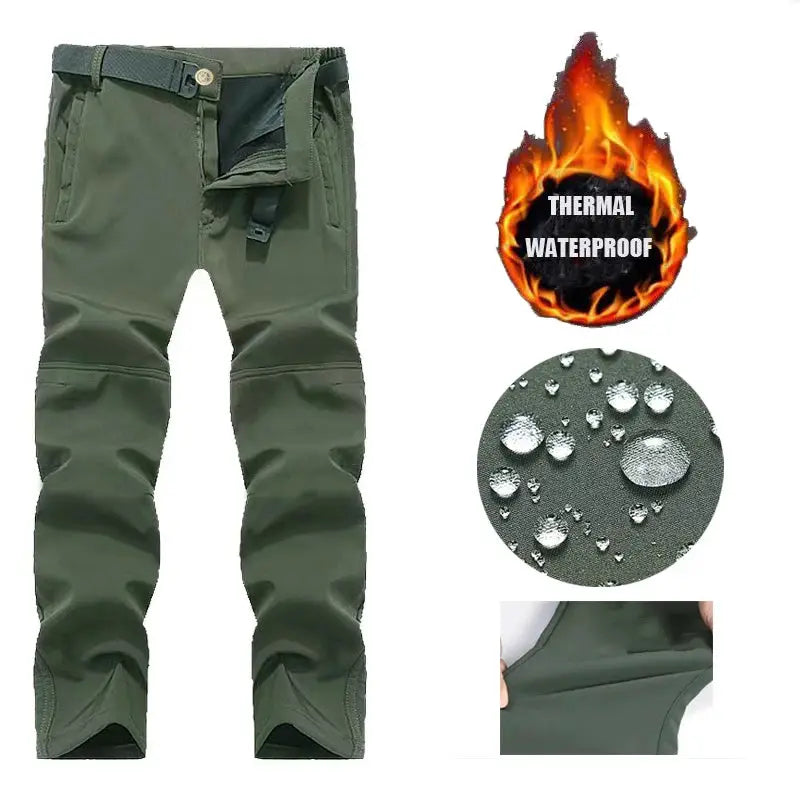 Simples Market men's city cargo fleece softshell hiking pants, green, thermal waterproof, size M-5XL