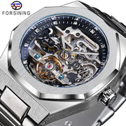 Forsining men's skeleton dial automatic watch with stainless steel strap