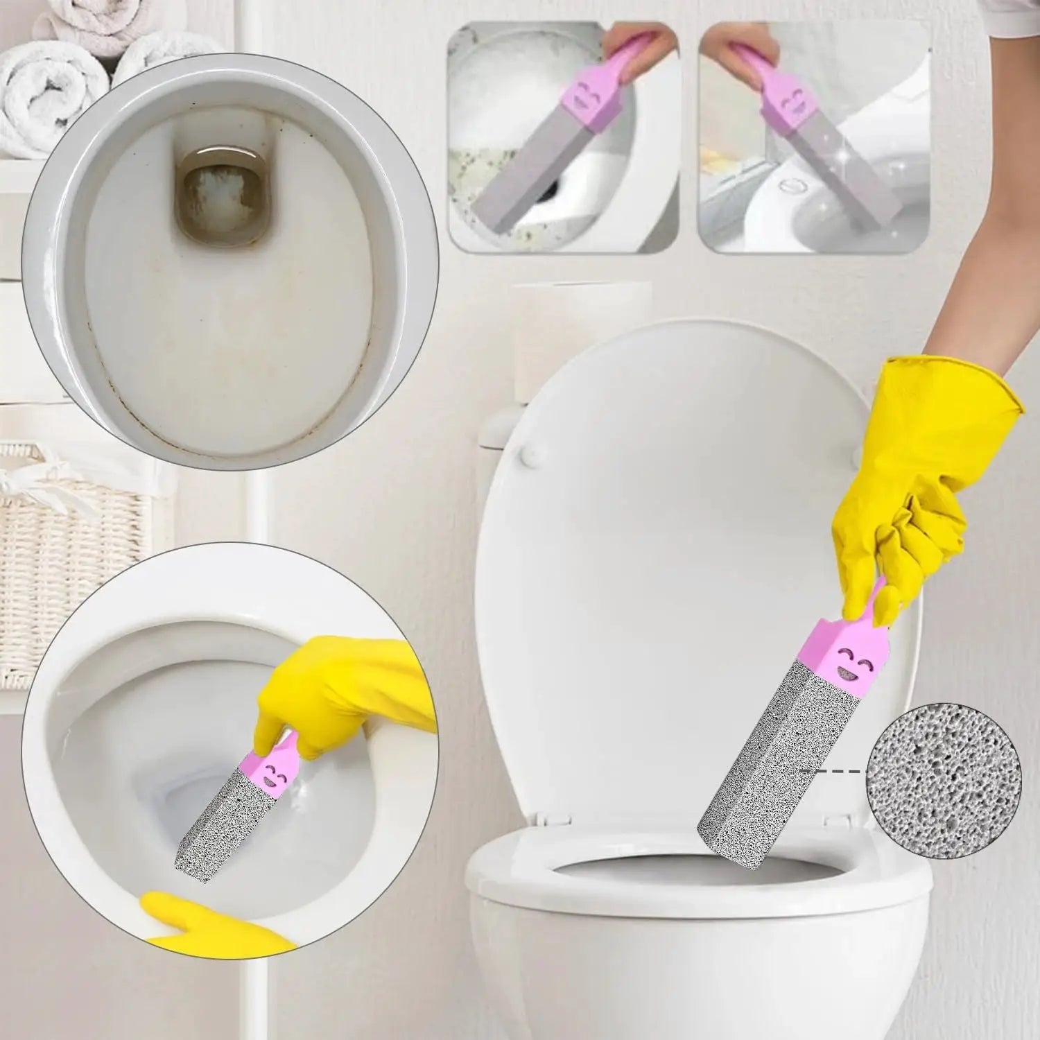5-pack pumice stone cleaning sticks for toilet and bathroom tiles; gray abrasive bars with pink ends
