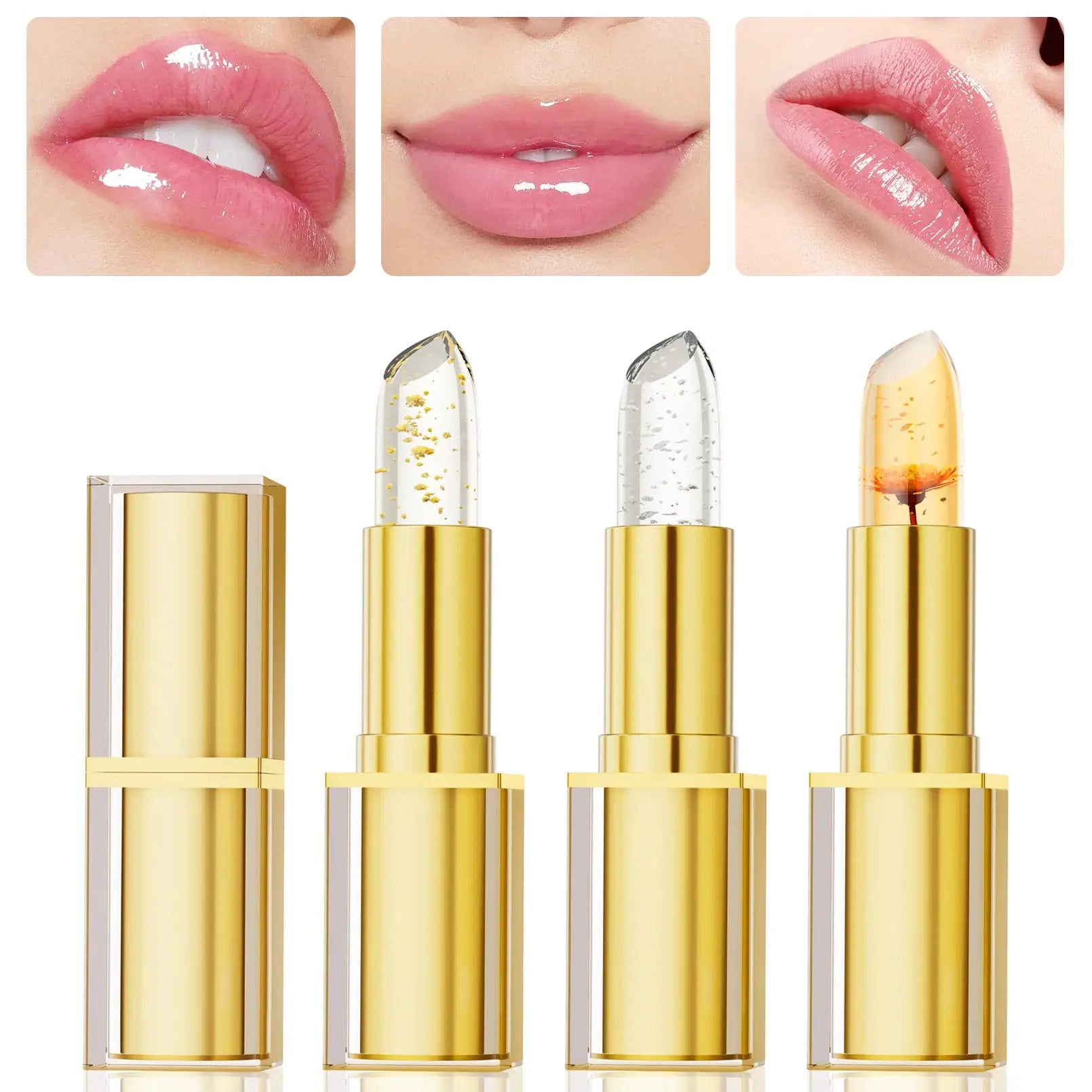 LumiLuxe Color Changing Lipstick PH Reactive Gold Crystal Lip Color With 24 Hour Moisturizing Gloss